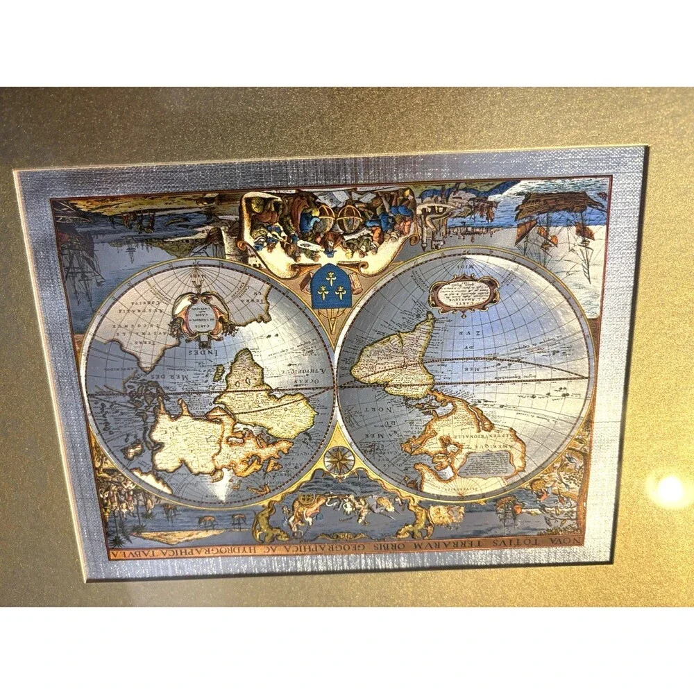 Silver &Gold Foil World Map Nova Totivs Terrarvm Orbis AC Hydrographica Tabvla